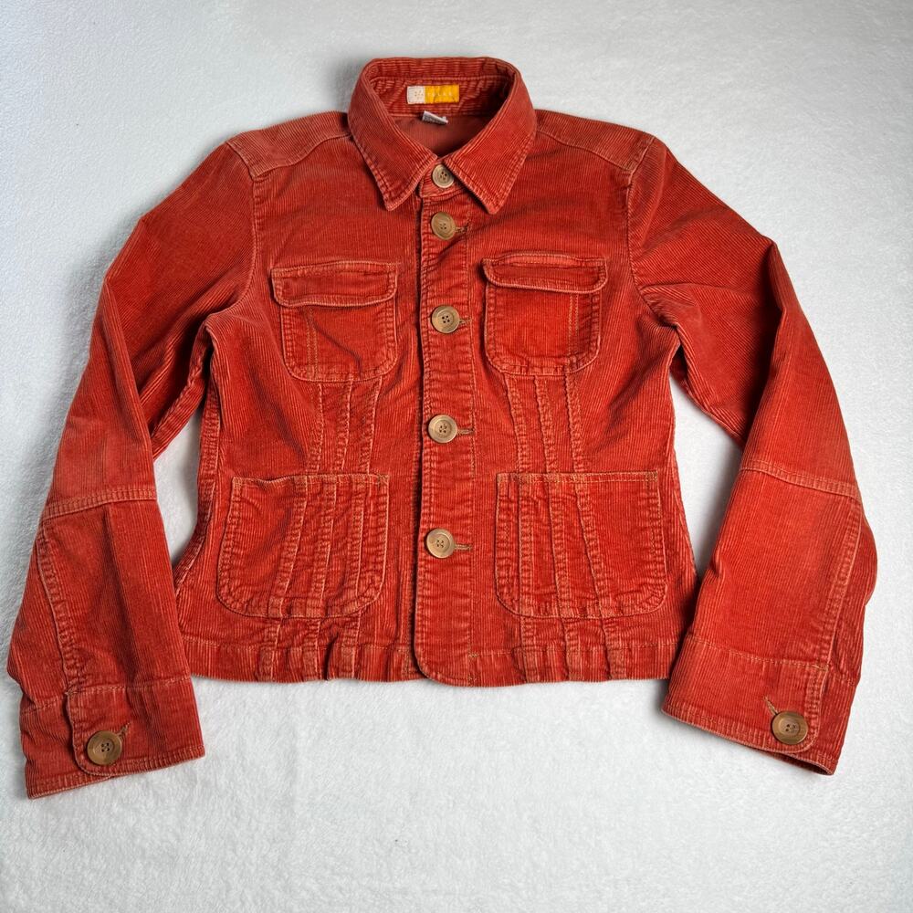 Tulle Corduroy Utility Military Style Jacket Large Rust Orange Y2K Retro Cotton